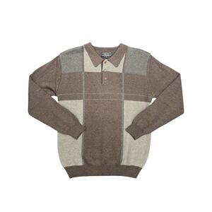 Vintage M/ Pelleti Lana Collezione Grandpa Style Knit Sweater Brown Geometric